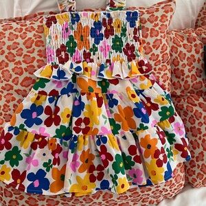 Sara Sara White Floral Tiered Sundress with Multicolor Flowers